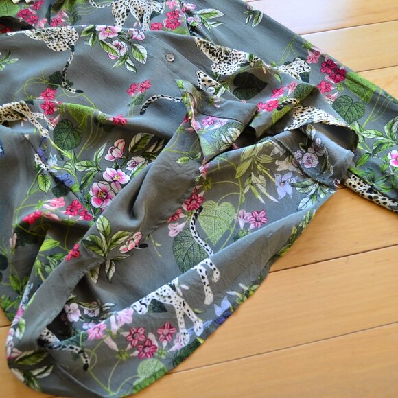 L'AGENCE NINA KAHKI CHEETAH SILK SHIRT SIZE XS - Picture 6 of 13